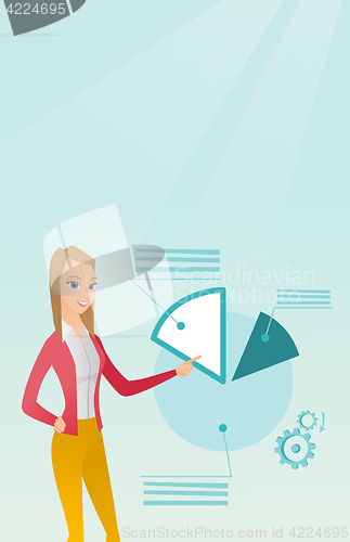 Image of Business woman pointing at pie chart.