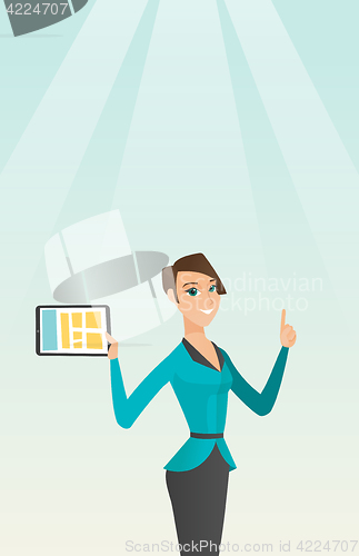 Image of Student using tablet computer vector illustration.