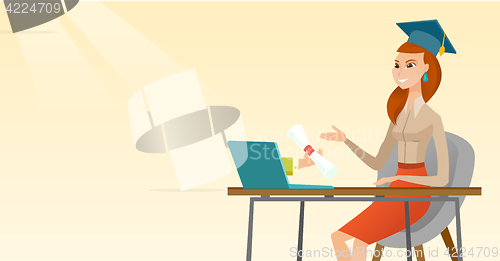 Image of Graduate getting diploma from the computer.
