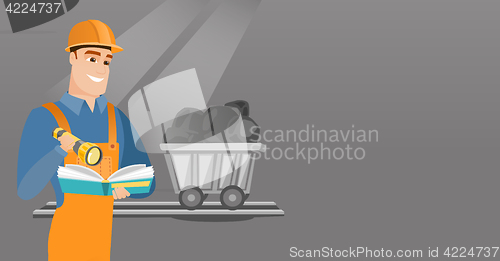 Image of Miner checking documents vector illustration.