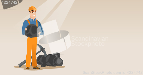 Image of Miner holding coal in hands vector illustration.