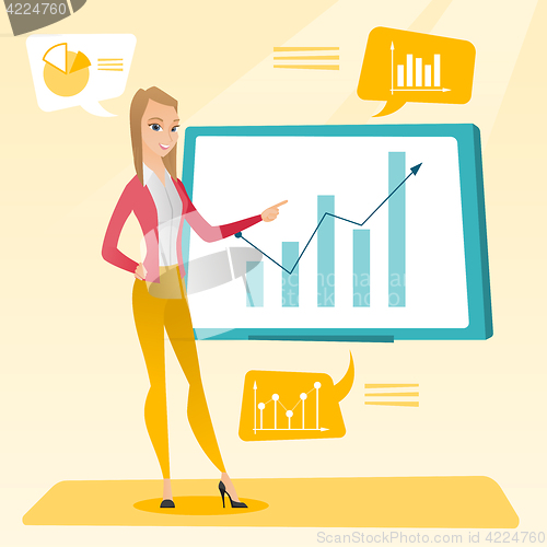 Image of Businesswoman presenting review of financial data.