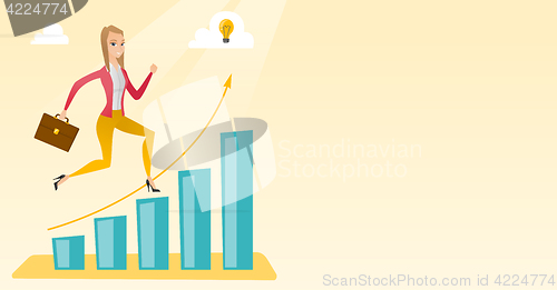 Image of Business woman standing on growth graph.