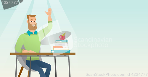 Image of Student raising hand in class for an answer.