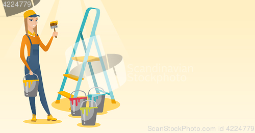 Image of Painter with paint brush vector illustration.