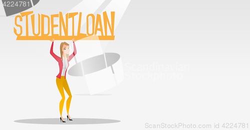 Image of Woman holding sign of student loan.