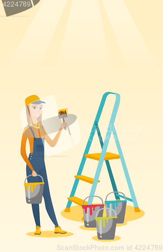 Image of Painter with paint brush vector illustration.