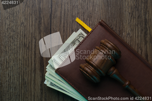 Image of Judge on folder with dollars