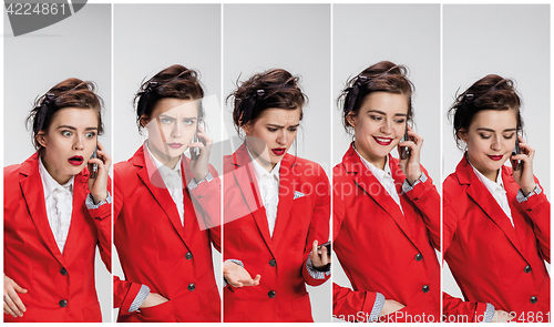 Image of Portrait of beautiful lady with mobile phone