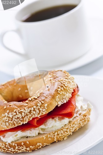 Image of Smoked salmon bagel and coffee