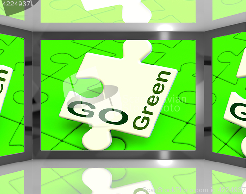 Image of Go Green On Screen Showing Protecting The Planet
