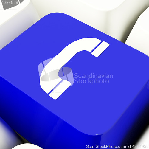 Image of Handset Icon Computer Key In Blue For Helpdesk Or Assistance