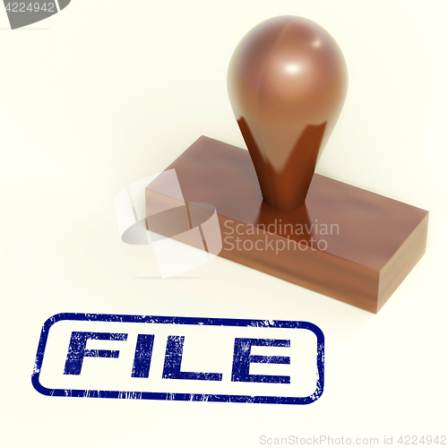 Image of File Rubber Stamp Shows Organising Documents And Papers