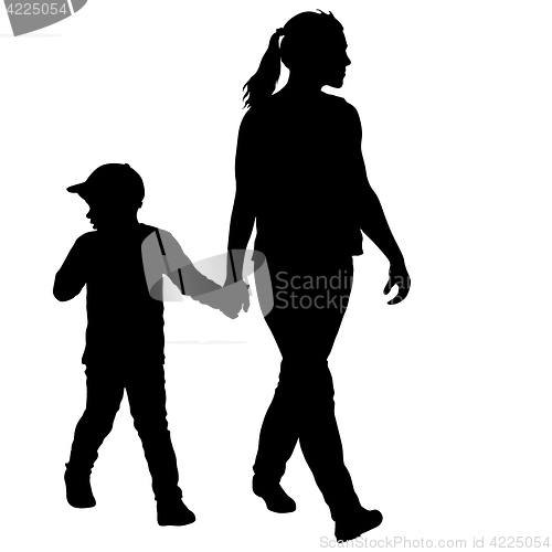 Image of Silhouette of happy family on a white background
