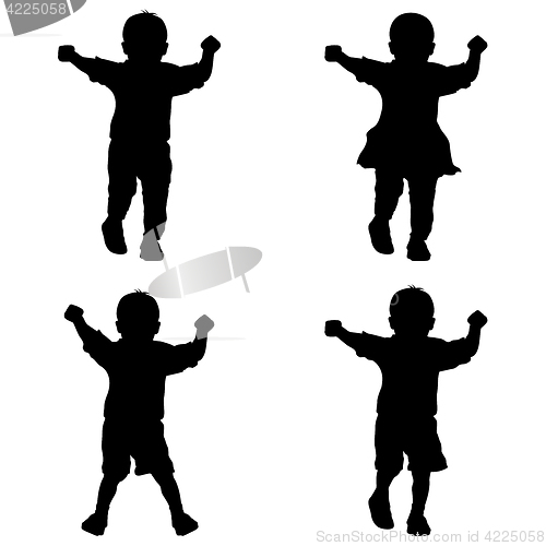 Image of Black silhouettes young children on white background