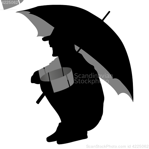 Image of Black silhouettes of men under the umbrella