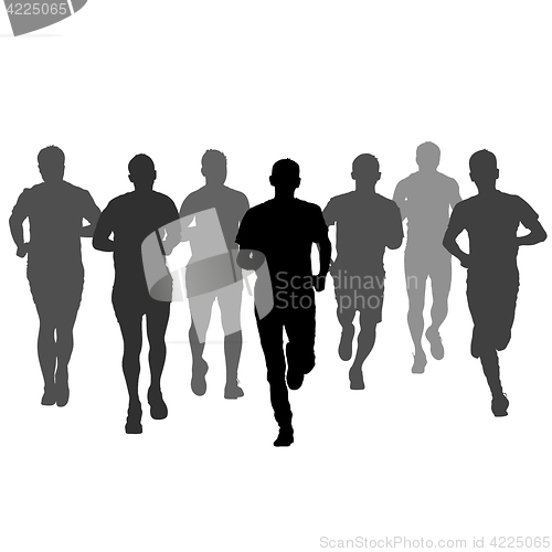 Image of Set of silhouettes. Runners on sprint, men. illustration