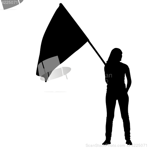 Image of Black silhouettes of woman with flags on white background