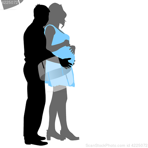 Image of Silhouette Happy pregnant woman and her husband