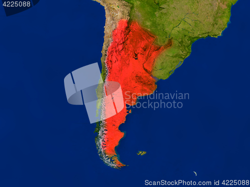 Image of Argentina from space in red
