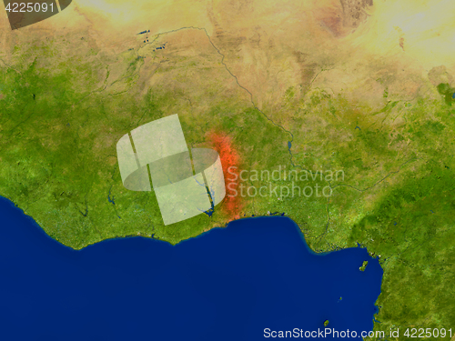 Image of Togo from space in red