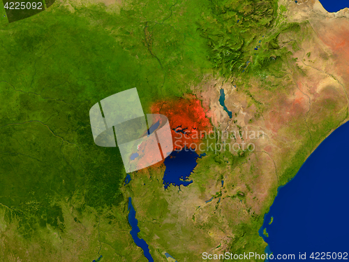 Image of Uganda from space in red