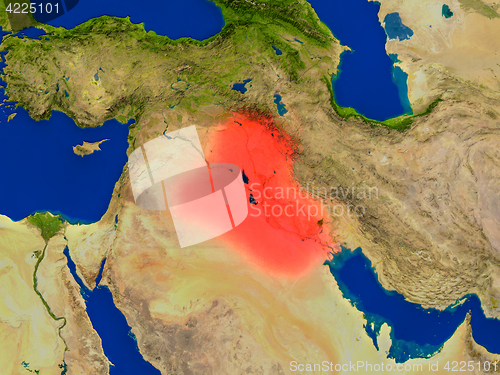 Image of Iraq from space in red