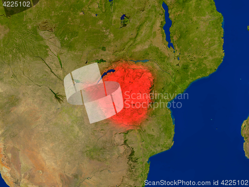 Image of Zimbabwe from space in red