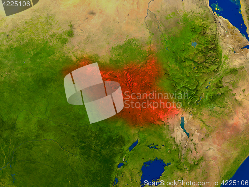 Image of South Sudan from space in red