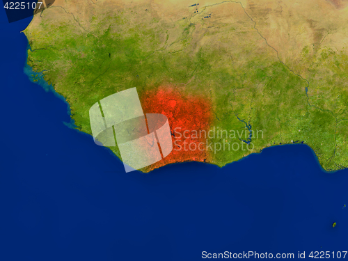 Image of Ivory Coast from space in red
