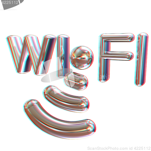 Image of Metal WiFi symbol. 3d illustration. Anaglyph. View with red/cyan