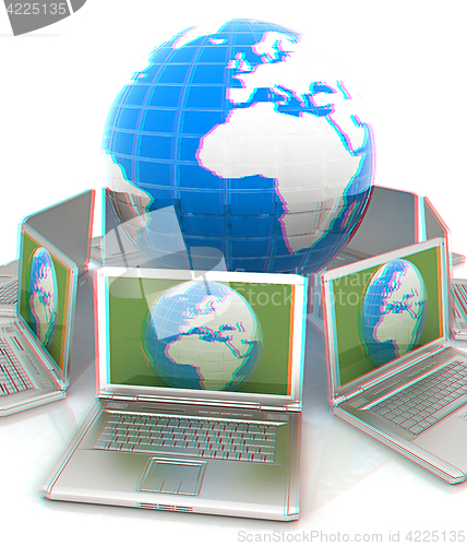 Image of internet, global network, computers around globe. 3d render. Ana