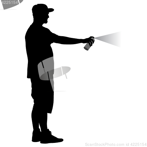Image of Silhouette man holding a spray on a white background. illustration