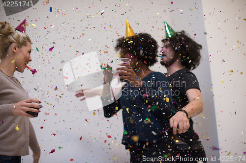 Image of confetti party multiethnic group of people