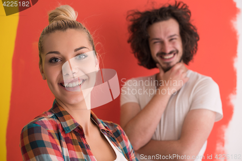 Image of couple in love  over color background