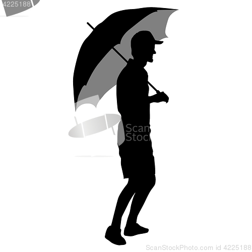 Image of Black silhouettes of men under the umbrella