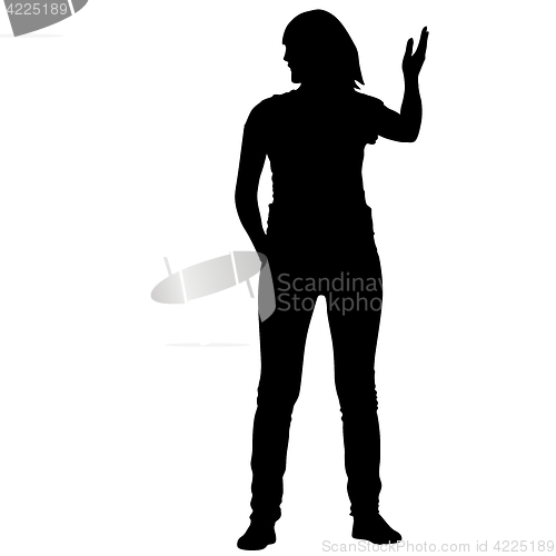 Image of Black silhouette woman standing, people on white background