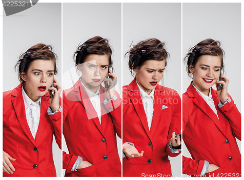Image of Portrait of beautiful lady with mobile phone
