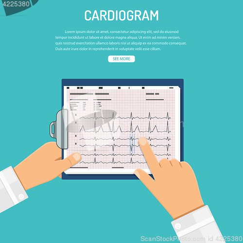 Image of Cardiogram on clipboard in hands of doctor