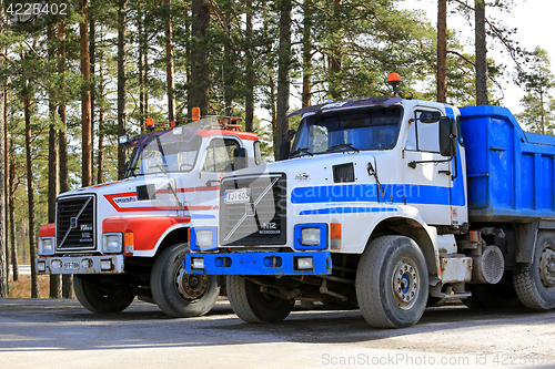 Image of Two Classic Volvo N12 Trucks