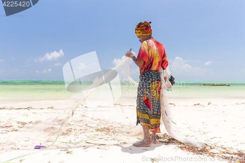 Image of Traditional african local rural fishing on Paje beach, Zanzibar, Tanzania.