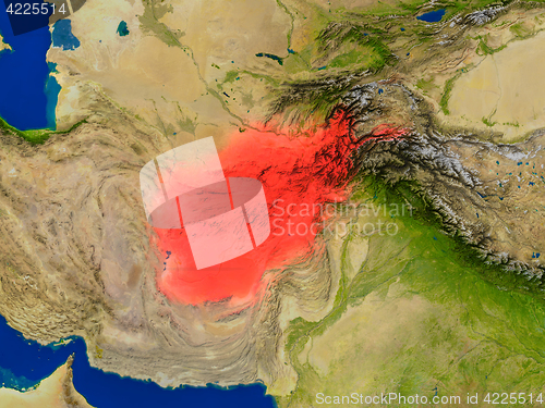 Image of Afghanistan from space in red