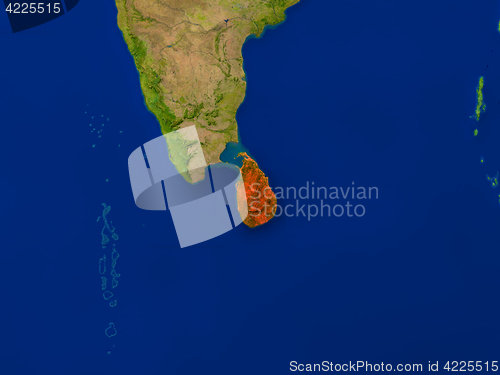 Image of Sri Lanka from space in red