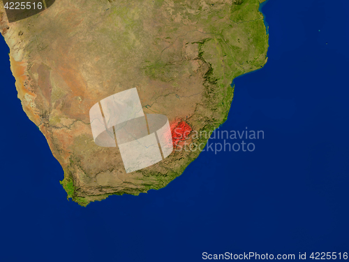 Image of Lesotho from space in red