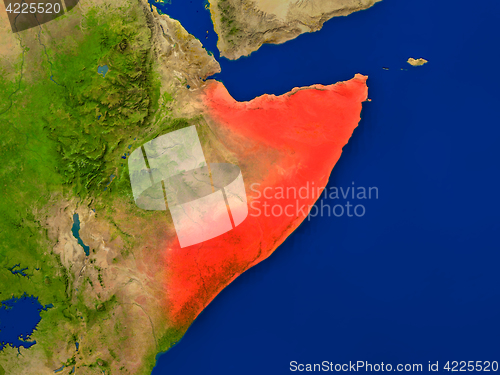 Image of Somalia from space in red