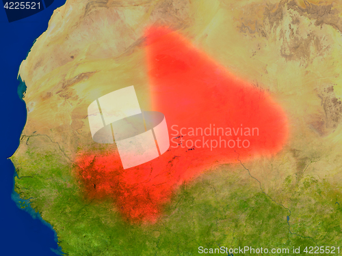 Image of Mali from space in red