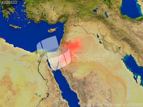 Image of Jordan from space in red