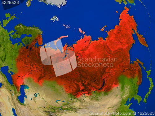 Image of Russia from space in red