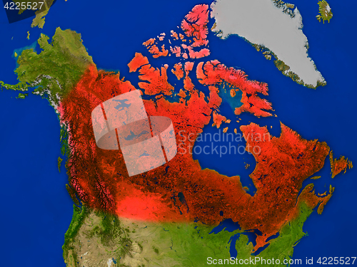 Image of Canada from space in red