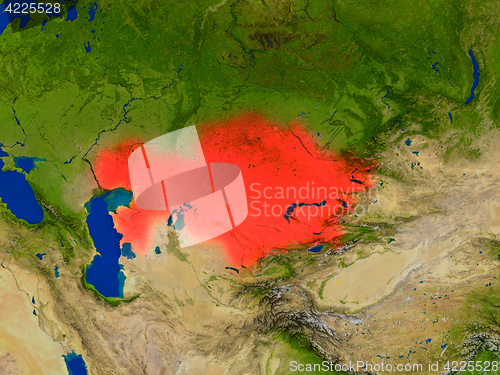 Image of Kazakhstan from space in red